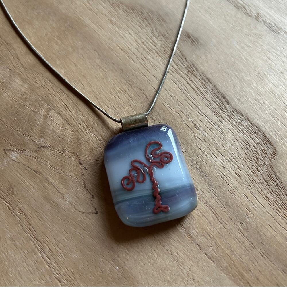 Handmade Purple/Gray/Red Tree Glass Pendant Adjustable Silver Chain Necklace